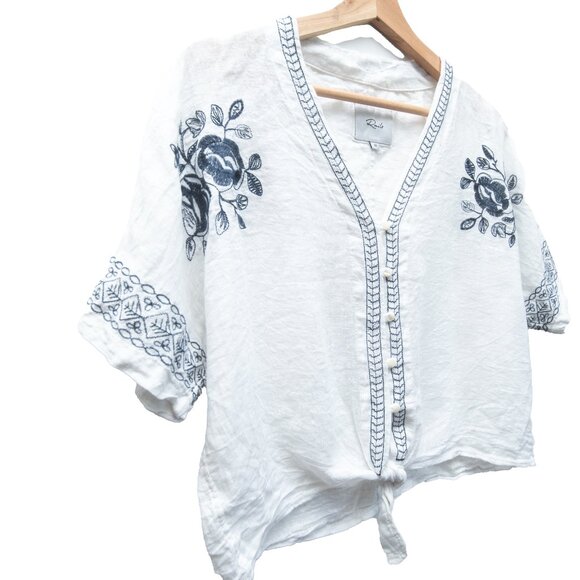 Rails White Linen Embroidered Top Floral - Picture 5 of 8